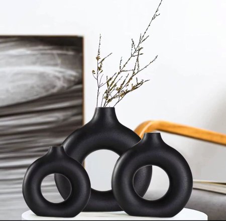 مزهرية دونات اسود ( طقم 3 قطع ) كود 4