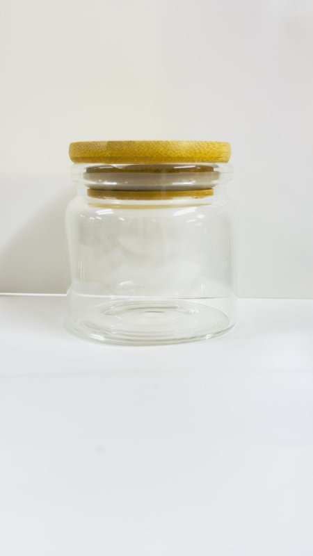 وعاء زجاج ثقيل غطاء خشبي ضغط (6.5*7.5 سم)