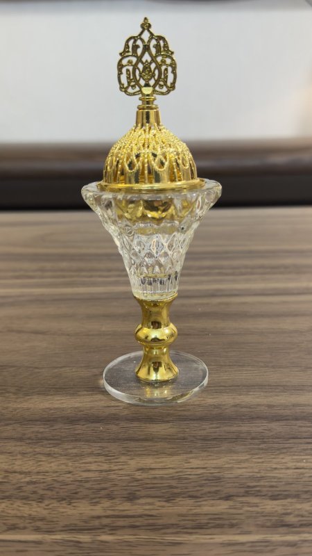 مباخر كرستال عنق معدن ذهبي ( 16*5 سم )