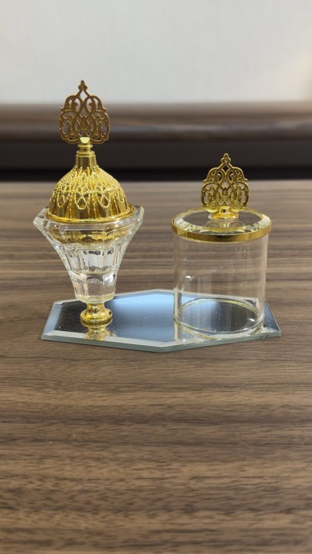 مباخر كرستال قاعدة مرآه & مضيفة كرستال (8*13*13 سم )