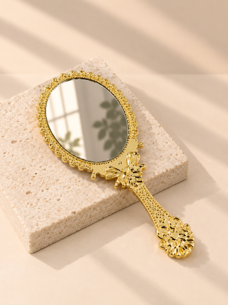 مرآه بلاستيك ذهبي ( 20*9 cm ) ( قابلة للطي )